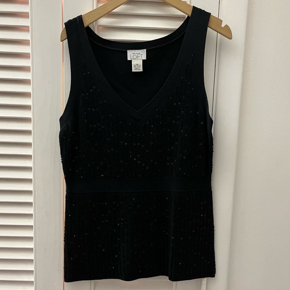 Black LOFT knit beaded top